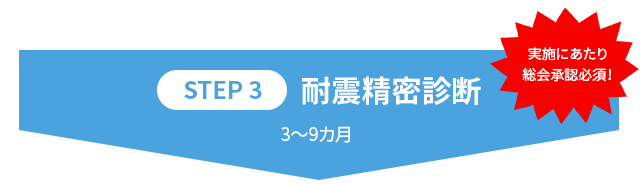 【STEP3】耐震精密診断 3〜9カ月 実施にあたり総会承認必須！